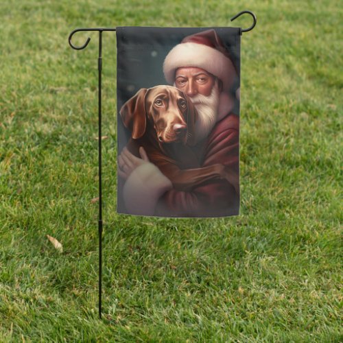 Vizsla With Santa Claus Festive Christmas Garden Flag