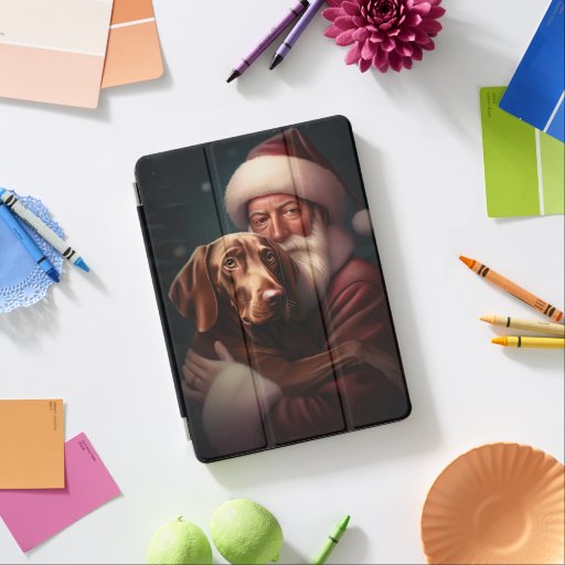 Vizsla With Santa Claus Festive Christmas iPad Air Cover