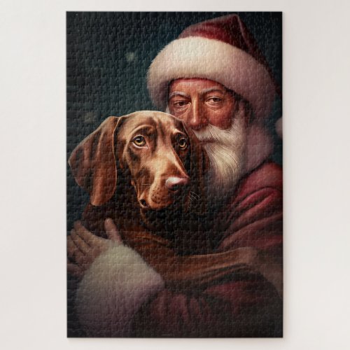 Vizsla With Santa Claus Festive Christmas Jigsaw Puzzle