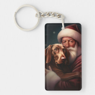 Vizsla With Santa Claus Festive Christmas Keychain
