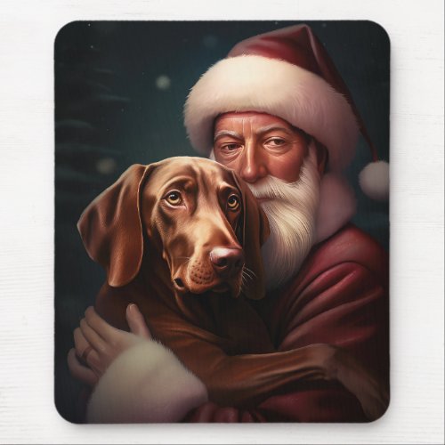 Vizsla With Santa Claus Festive Christmas Mouse Pad