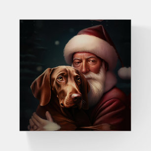 Vizsla With Santa Claus Festive Christmas Paperweight
