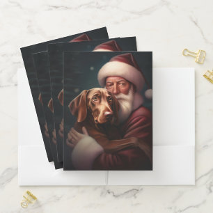 Vizsla With Santa Claus Festive Christmas Pocket Folder