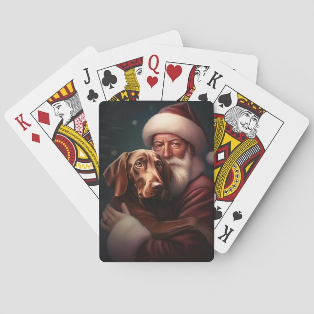 Vizsla With Santa Claus Festive Christmas Poker Cards (Back)
