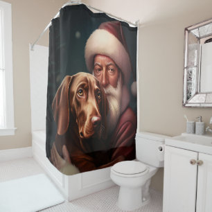 Vizsla With Santa Claus Festive Christmas Shower Curtain