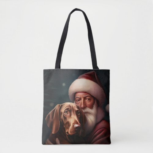 Vizsla With Santa Claus Festive Christmas Tote Bag