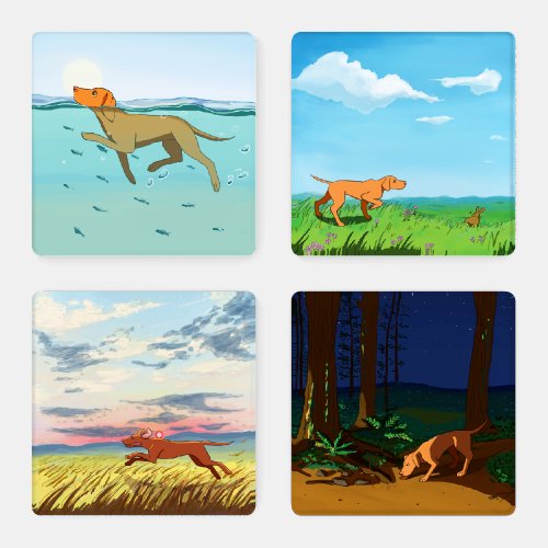 Vizslas Dawn Til Dusk Painterly Coaster Set