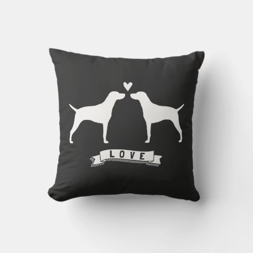 Vizslas Love _ Dog Silhouettes with Heart Throw Pillow