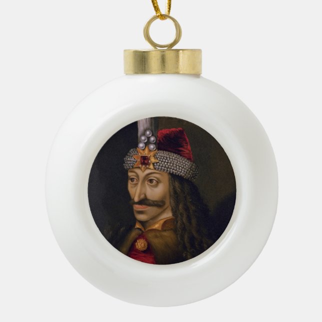 Vlad Tepes: Impaler, Dracula Dragon Prince Voivode Ceramic Ball Christmas Ornament (Front)