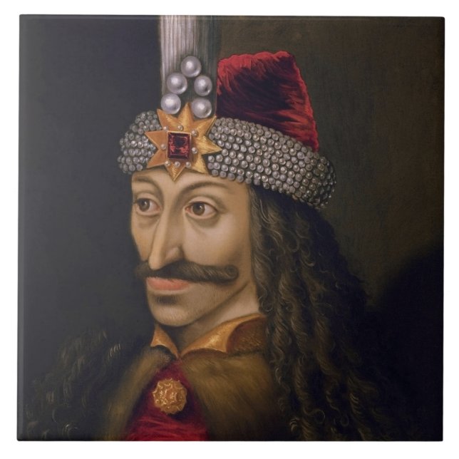 Vlad Tepes: Impaler, Dracula Dragon Prince Voivode Ceramic Tile (Front)