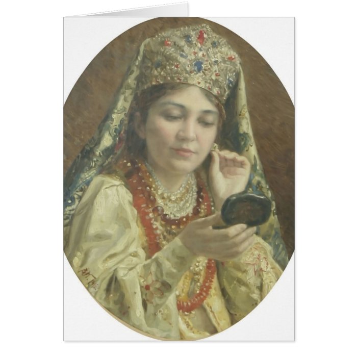 Vladimir Makovsky Young Lady Looking into a Mirror Card