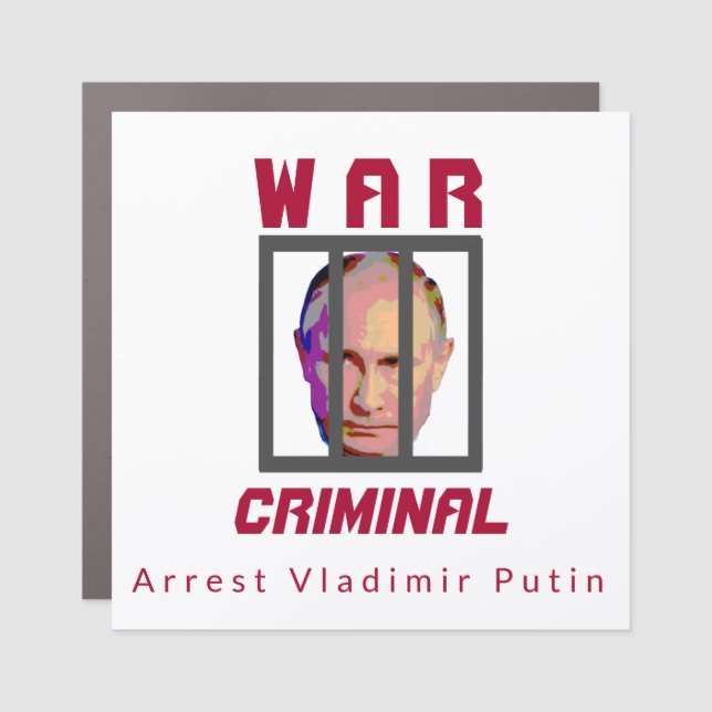 Vladimir Putin War Criminal Behind Bars Car Magnet (Front)