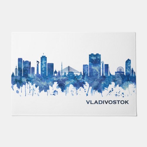 Vladivostok Russia Skyline Blue Doormat