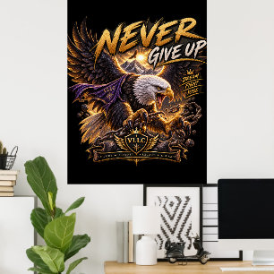 VLLC Never Give Up Patriotic Bald Eagle Wings Wall Poster