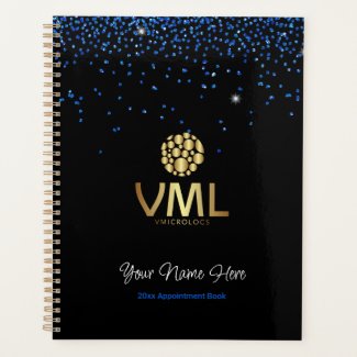 VML Blue Glitter Black Background Weekly Monthly Planner