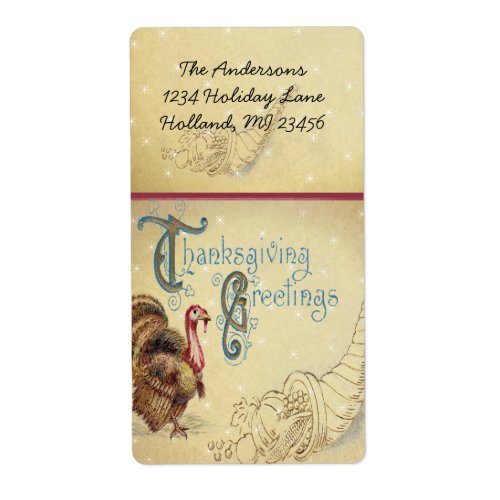 Vntage Turkey Thanksgiving Greetins Antique Font Label