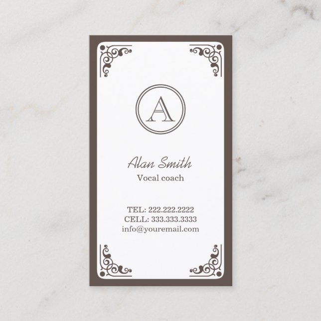 Vocal Coach Classy Art Deco Frame Business Card (Front)