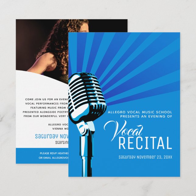 Vocal recital classic microphone music blue  invitation (Front/Back)