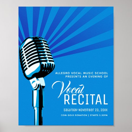 Vocal recital classic microphone music blue poster