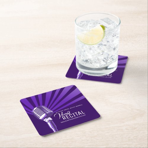 Vocal recital classic microphone music purple square paper coaster