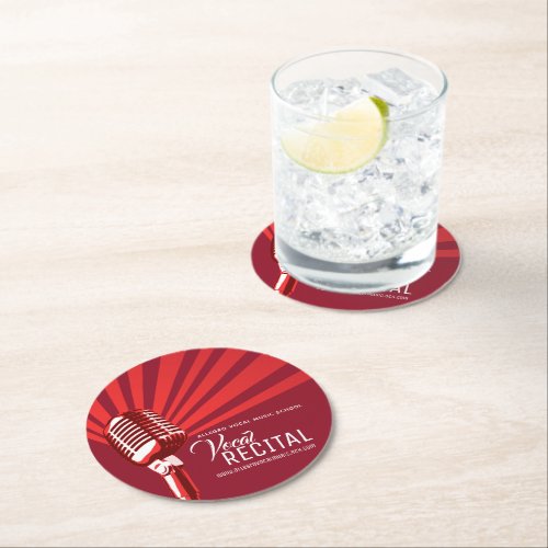 Vocal recital classic microphone music red round paper coaster