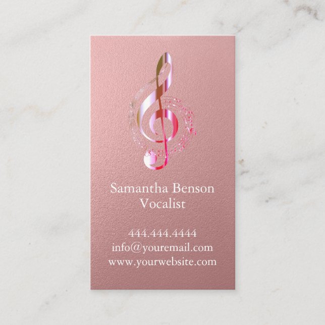 Vocalist Singer Musical Clef Logo Rose Gold Music Business Card (Front)