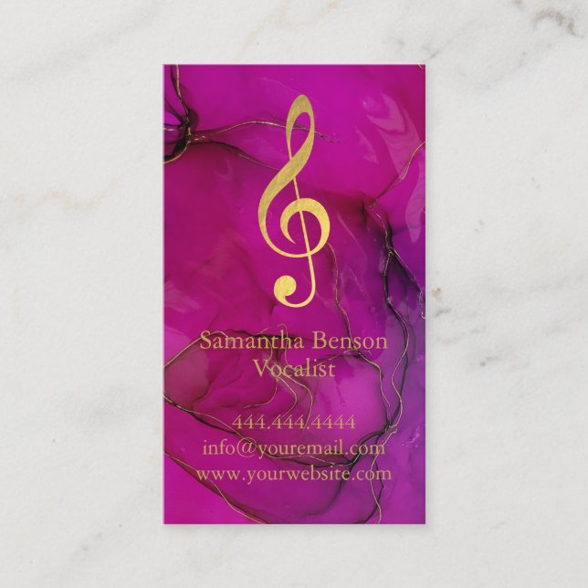 Vocalist Singer Musical Clef Logo Rose Gold Music  Business Card (Front)