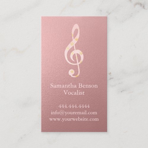 Vocalist Singer Musical Clef Logo Rose Gold Music Business Card