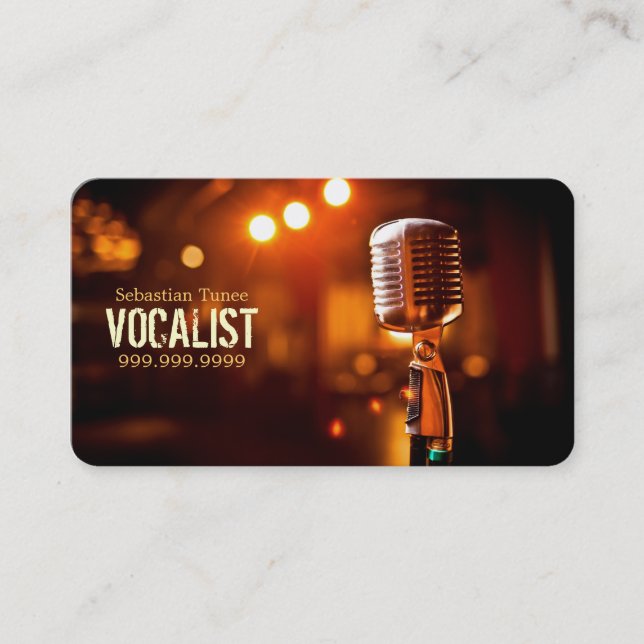 Vocalist, Singer, Performer, Music, Lessons Mic Business Card (Front)