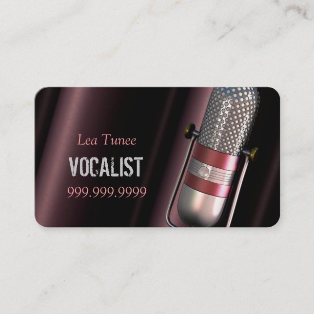 Vocalist, Singer, Performer, Music, Lessons Mic Business Card (Front)