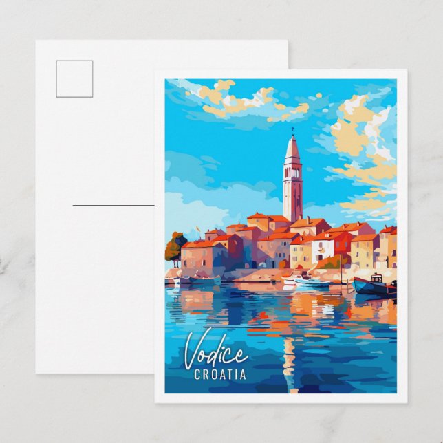 Vodice Croatia vintage travel illustration Postcard (Front/Back)