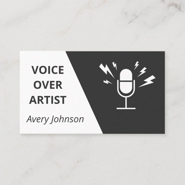 Voice Over Artist Black White & Gray Classic Basic Business Card (Front)