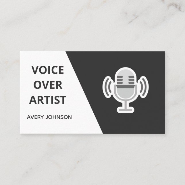 Voice Over Artist Black White & Gray Classic Clean Business Card (Front)