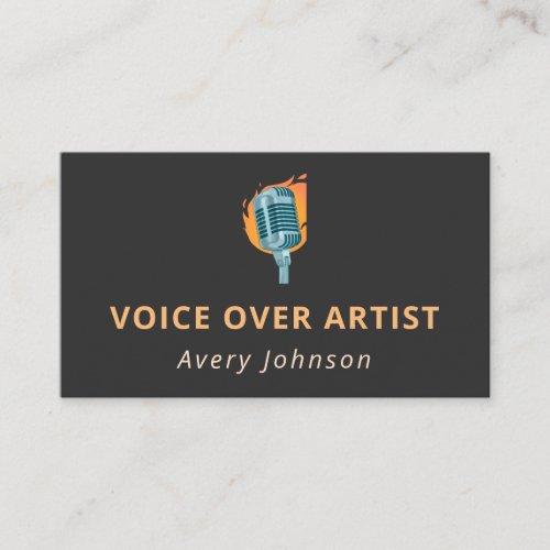 Voice Over Artist Fire Microphone Icon Trendy Cool Business Card