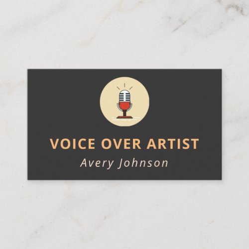 Voice Over Artist Microphone Icon Logo Simple Gray Business Card