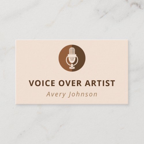 Voice Over Artist Retro Brown Microphone Cream Business Card