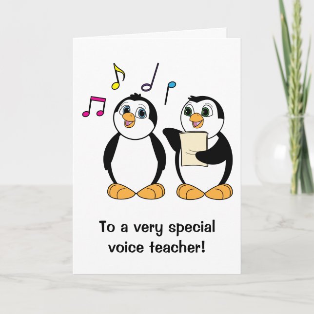 Voice Teacher Thank You Card with Penguins (Front)