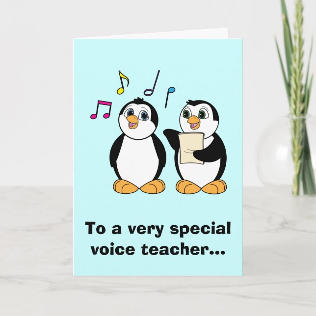 Voice Teacher Thank You with Singing Penguins Card (Front)