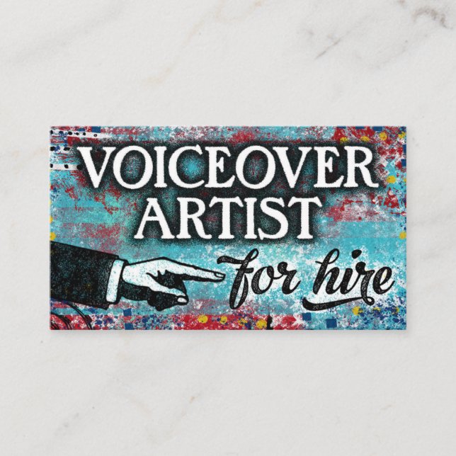 Voiceover Artist For Hire Business Cards - Blue (Front)