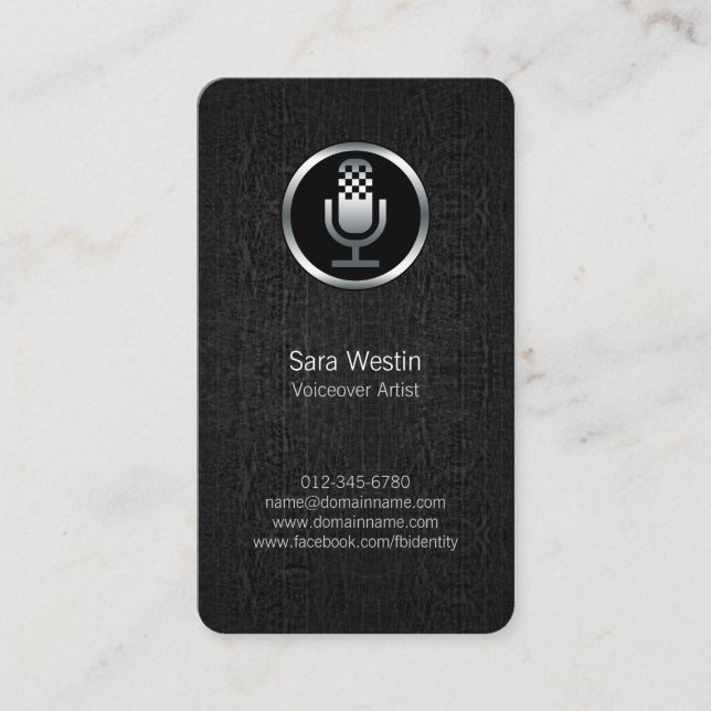 VoiceoverArtist ChromeMicrophone Icon BusinessCard Business Card (Front)