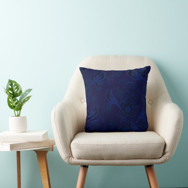 Vol 💙 Night Floral Bird Throw Pillow (Chair)