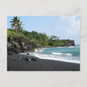Volcanic black sand beach on Hawaii postcard