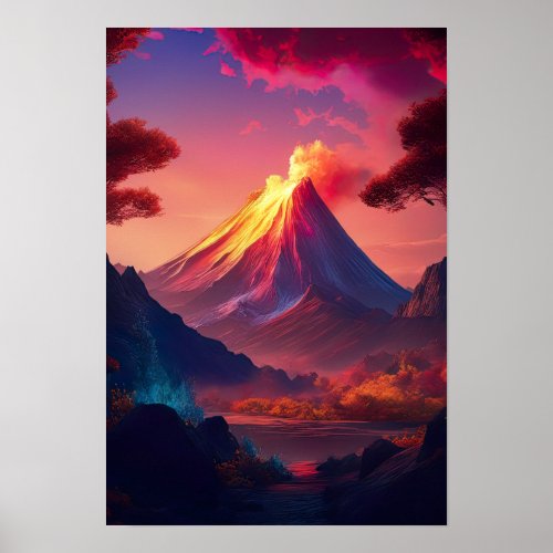 Volcanic Blaze A Crimson Sunset  Poster