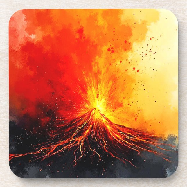 Volcanic Eruption Abstract Art Beverage Coaster (Front)