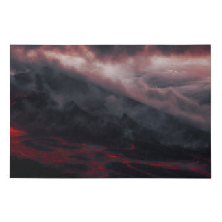 Volcanic Eruption Lava Rivers Night Landscape Faux Canvas Print