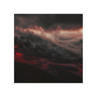 Volcanic Eruption Lava Rivers Night Landscape Wood Wall Art