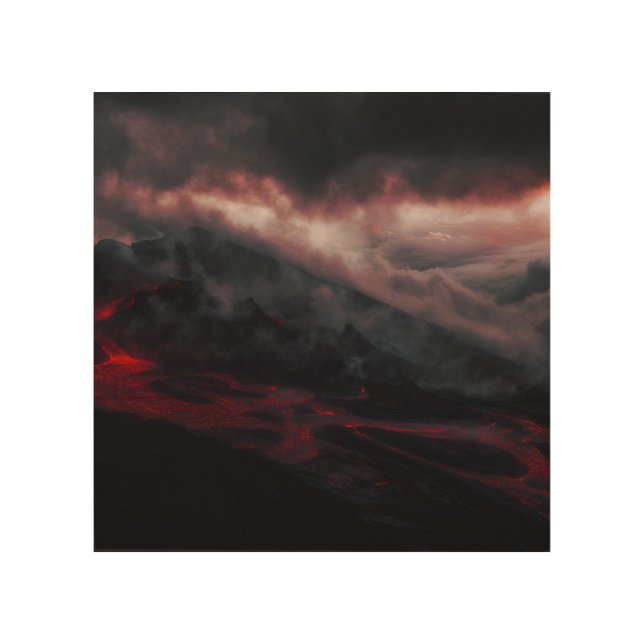 Volcanic Eruption Lava Rivers Night Landscape Wood Wall Art (Front)
