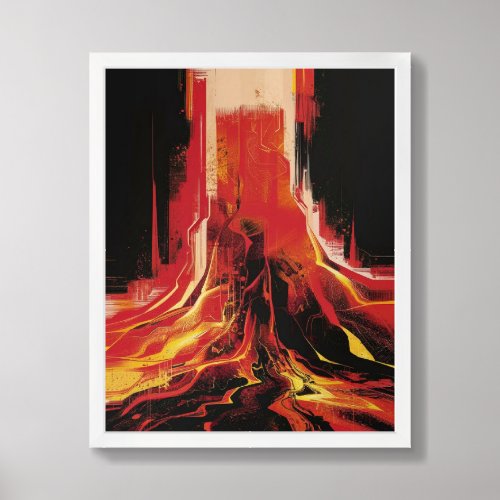 Volcanic Fury The Fiery Energy of Abstract Lava Framed Art