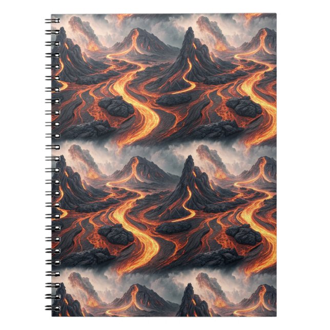 Volcanic Lava Flow Dark Landscape Pattern Artwork Notebook (Front)