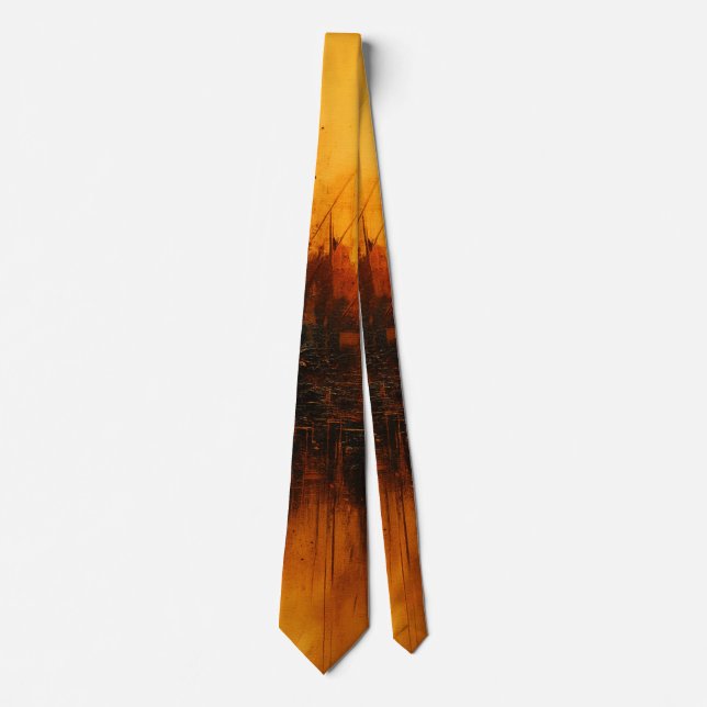 Volcanic Pulse - Red and Amber Abstract Eruption Neck Tie (Front)